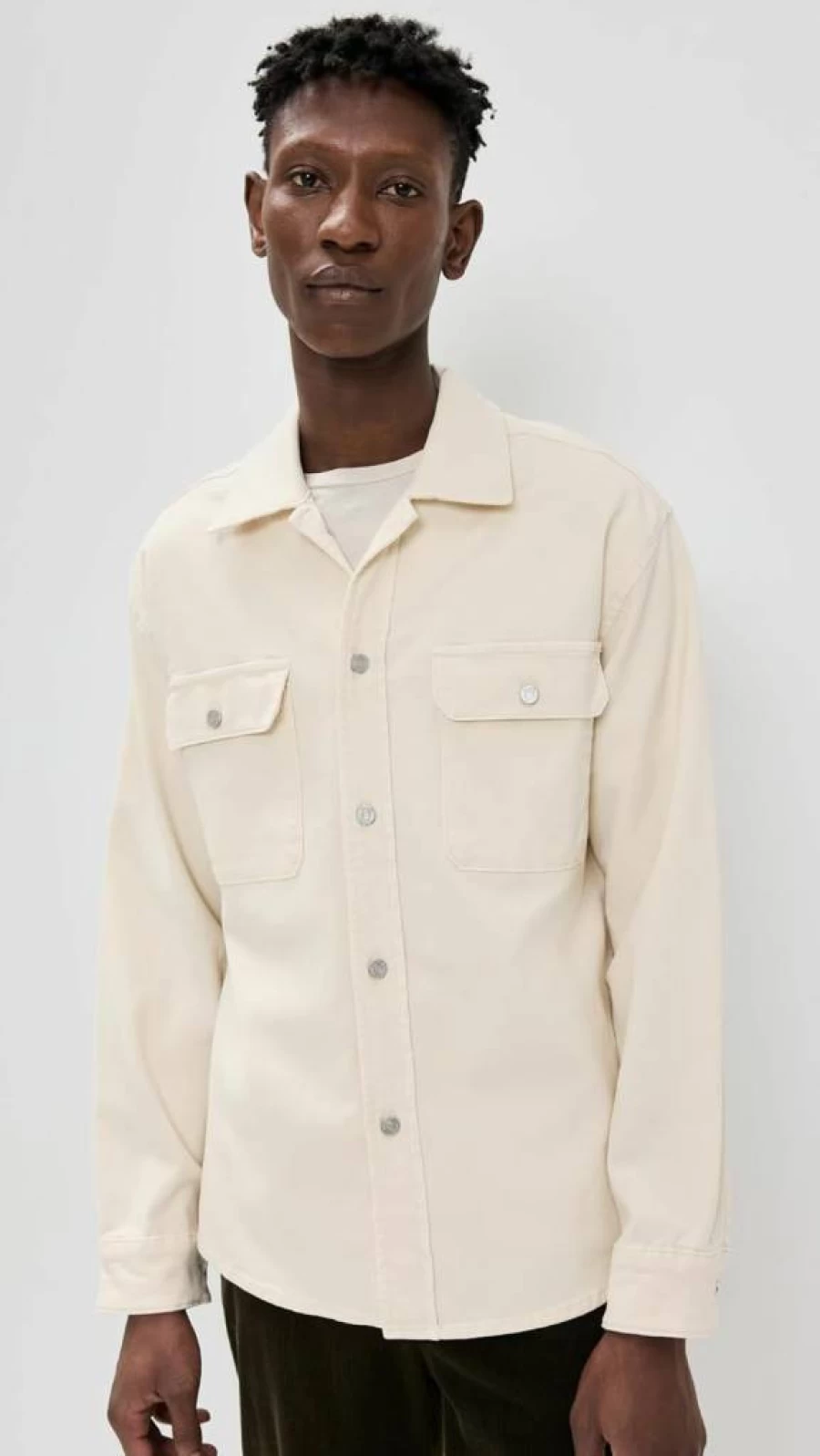 FRAME Men's Denim Overshirt with Double Chest Pockets - Classic Fit Stretch Cotton Jacket