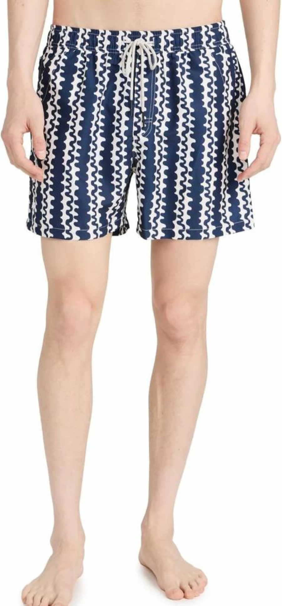 OAS Men's Blue Scribble Print Quick-Dry Swim Shorts 4.75" - Lightweight Beach Board Shorts for Swimming & Surfing