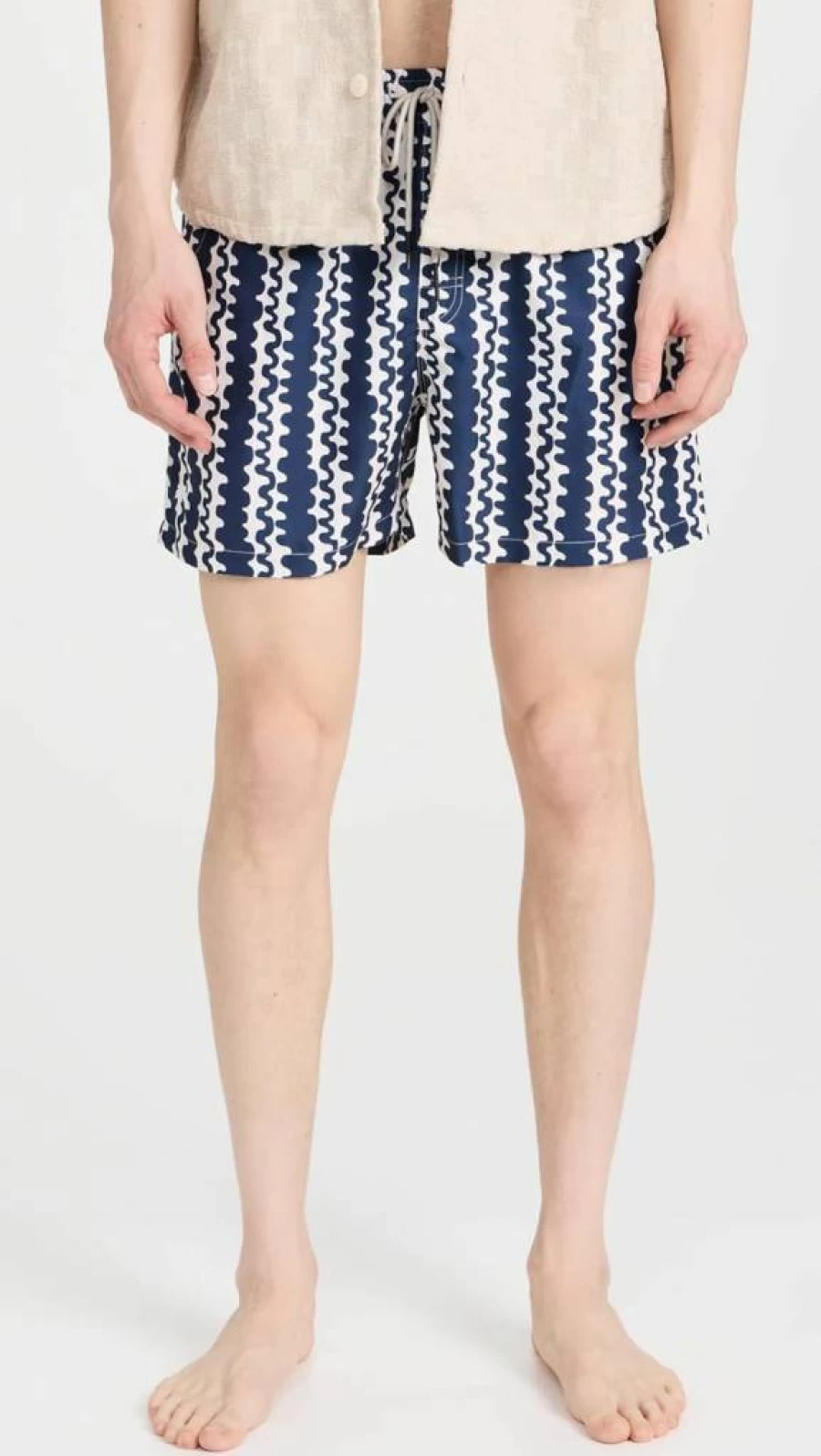OAS Men's Blue Scribble Print Quick-Dry Swim Shorts 4.75" - Lightweight Beach Board Shorts for Swimming & Surfing