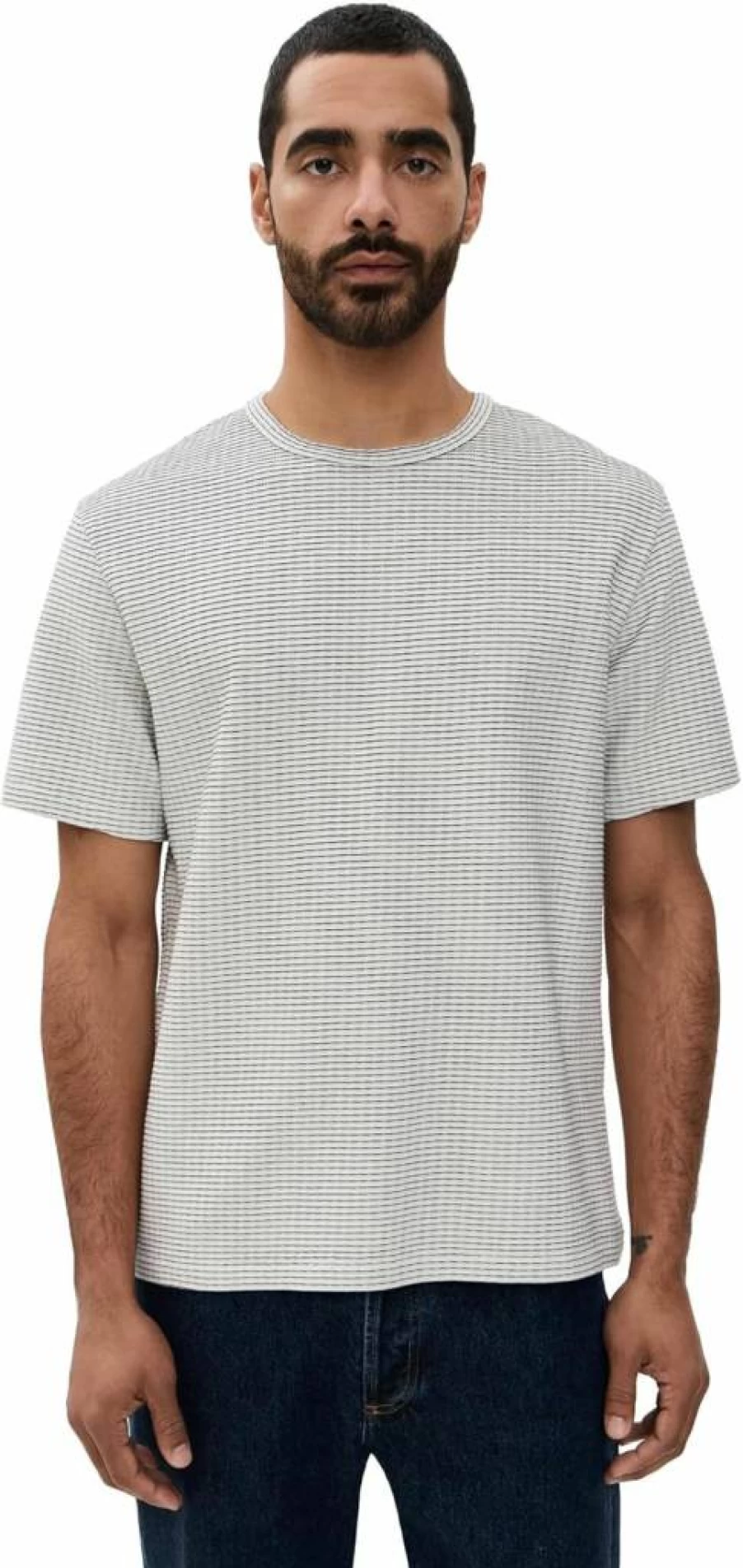 FRAME Men's Jacquard Stripe Short Sleeve T-Shirt - Premium Cotton Crewneck Tee