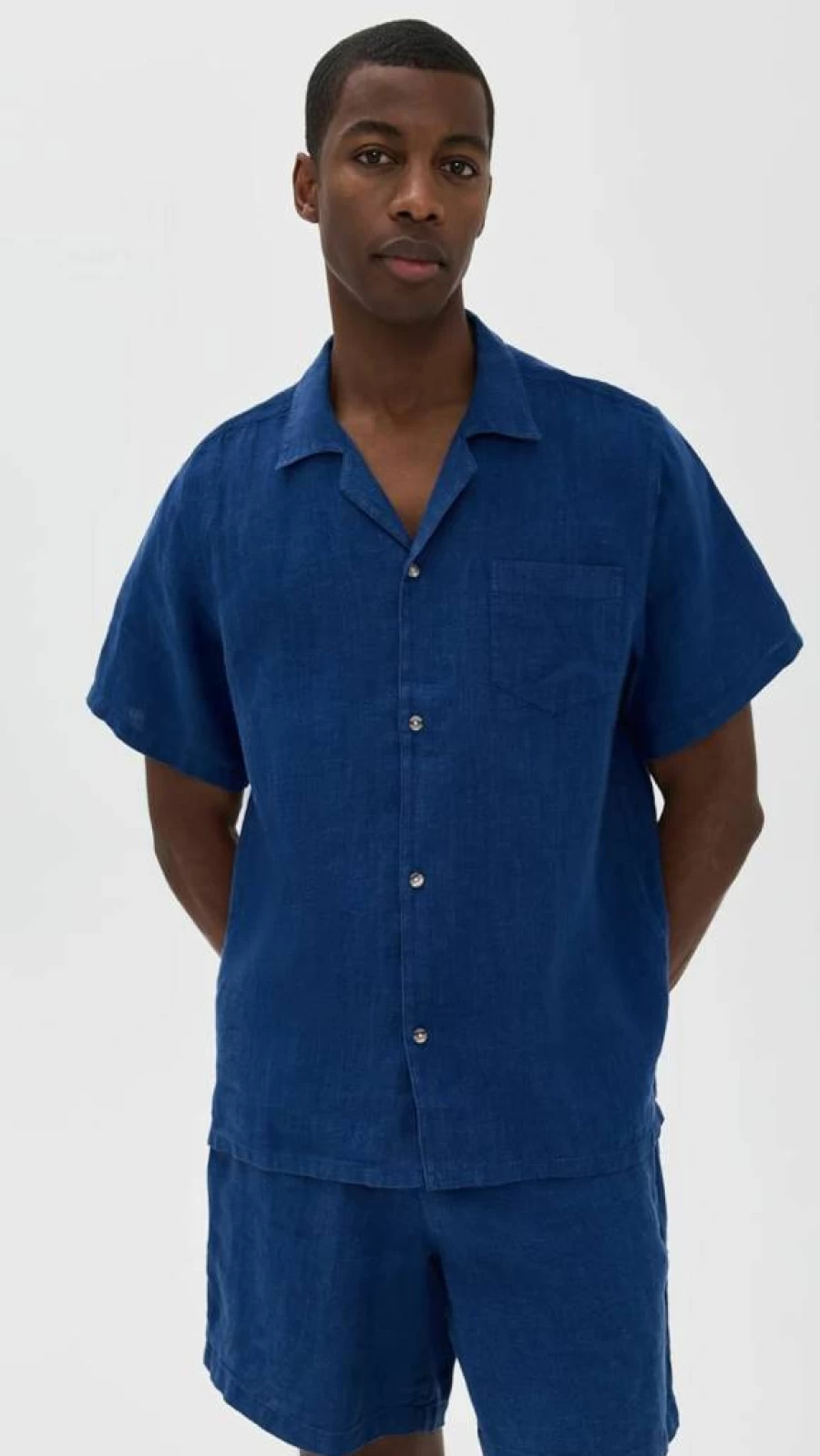 Bather Men's Navy Blue Linen Shirt - Breathable Summer Casual Button-Up