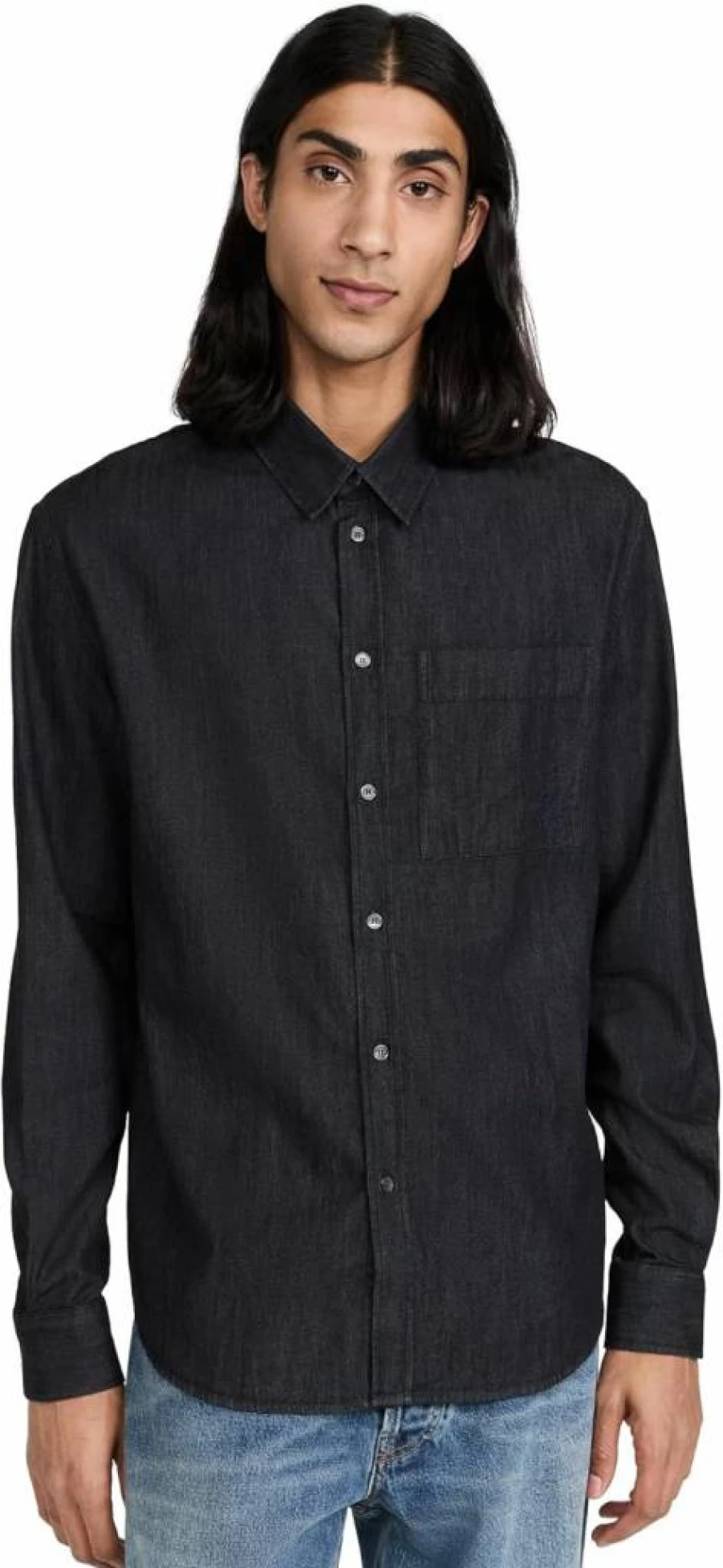 Maison Kitsune Men's Lightweight Denim Shirt - Classic Blue Casual Button-Up Shirt for Men