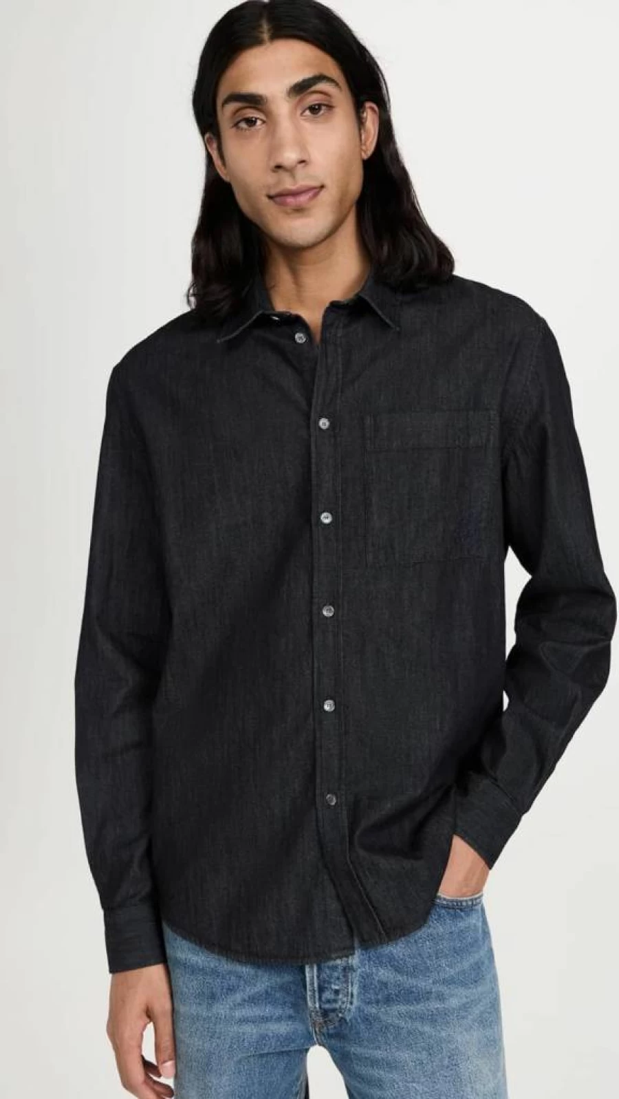 Maison Kitsune Men's Lightweight Denim Shirt - Classic Blue Casual Button-Up Shirt for Men