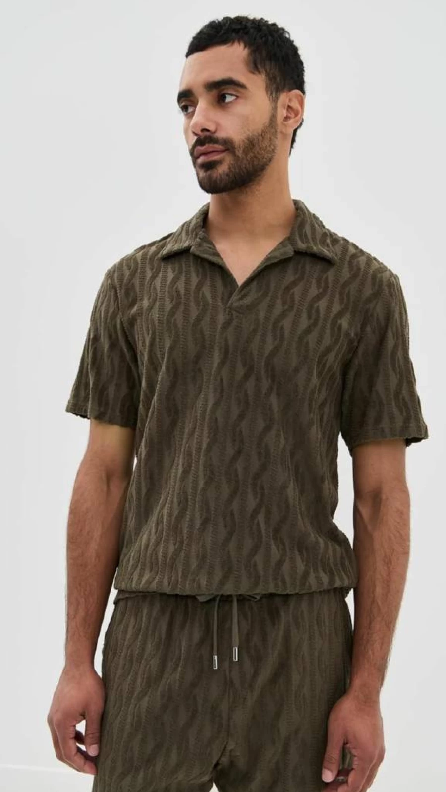 Frescobol Carioca Men's Faustino Jacquard Terry Cotton Shirt – Premium Breathable Summer Top