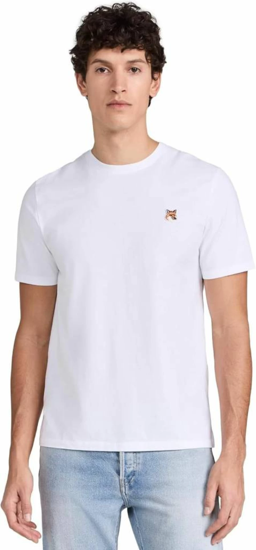 Maison Kitsune Men's Regular Fit T-Shirt with Embroidered Fox Head Patch