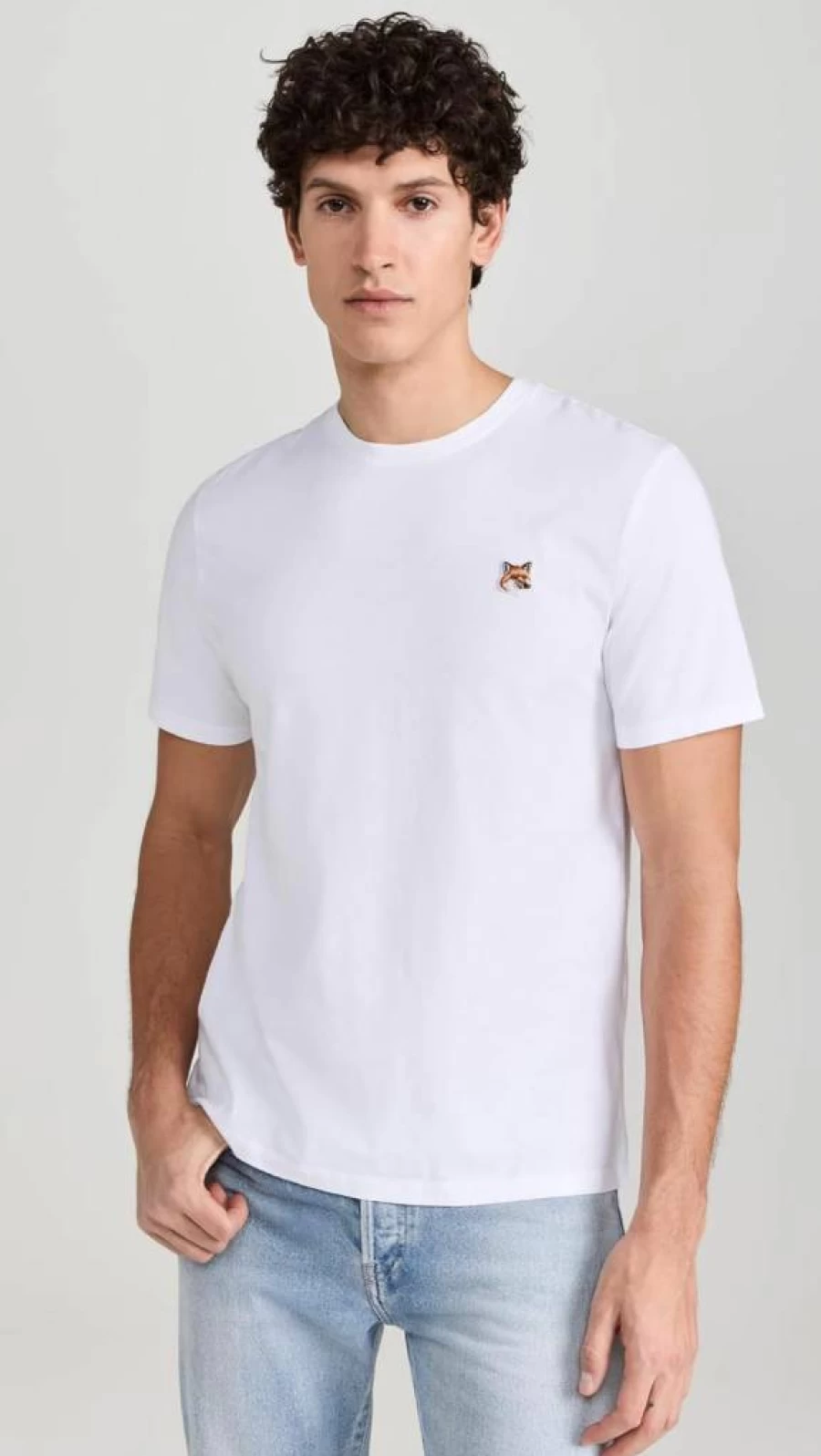 Maison Kitsune Men's Regular Fit T-Shirt with Embroidered Fox Head Patch