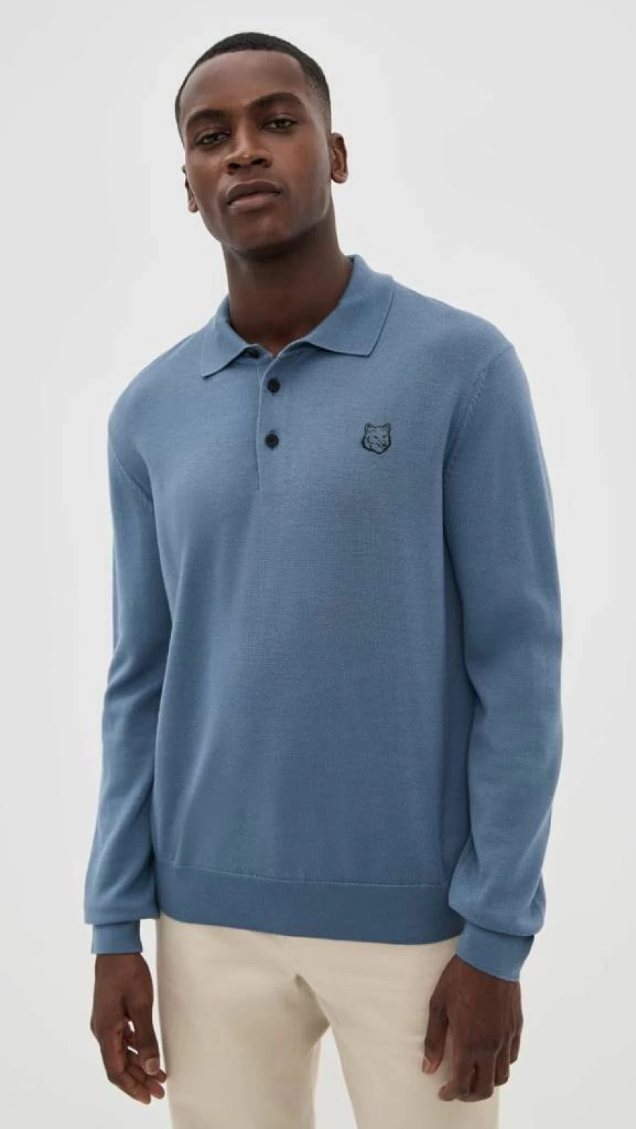 Maison Kitsune Men's Fox Embroidered Polo Sweater - Bold Patch Design