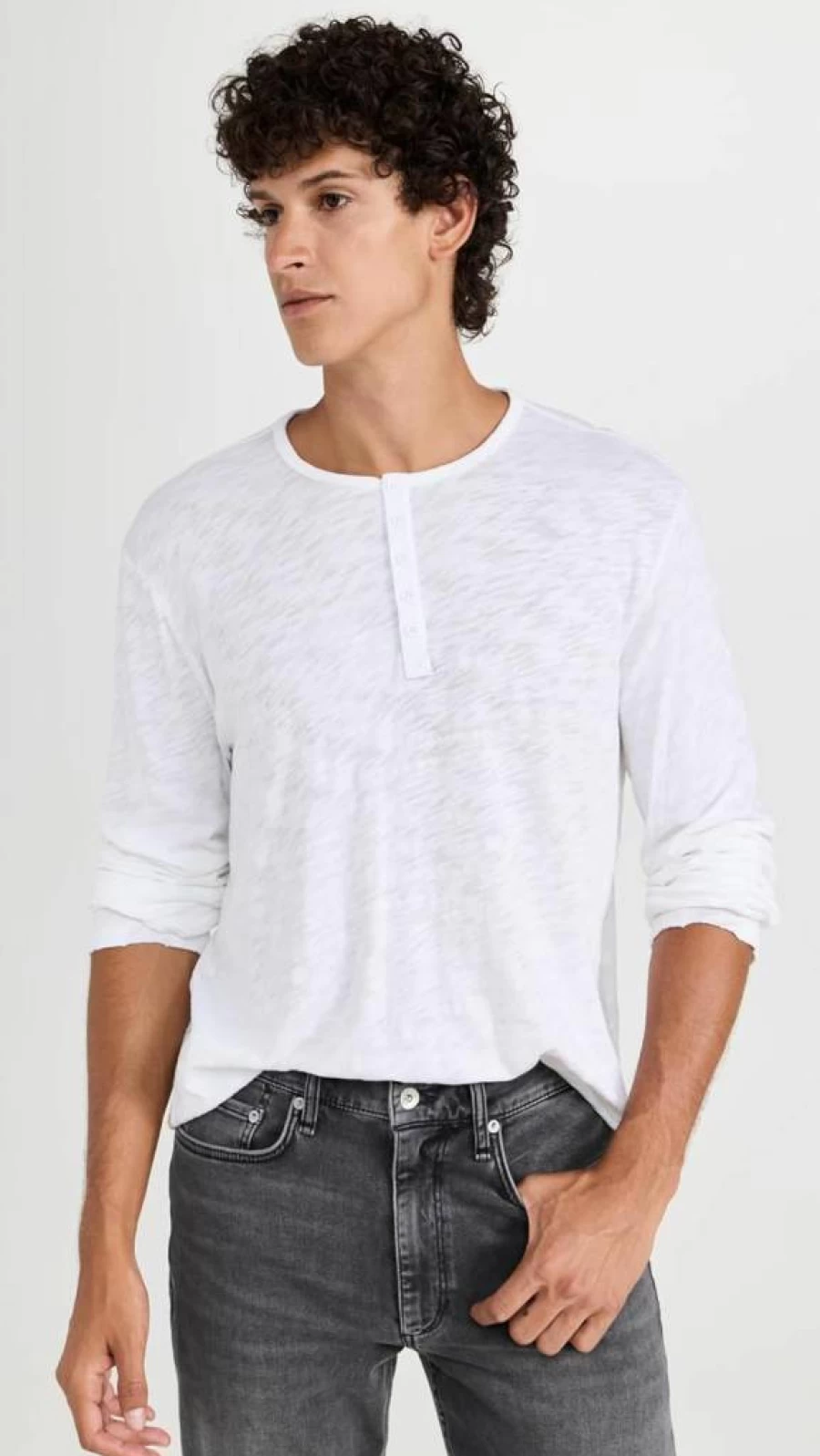 Anthony Thomas Melillo Men's Distressed Wash Henley Shirt - Vintage Style Atm Top