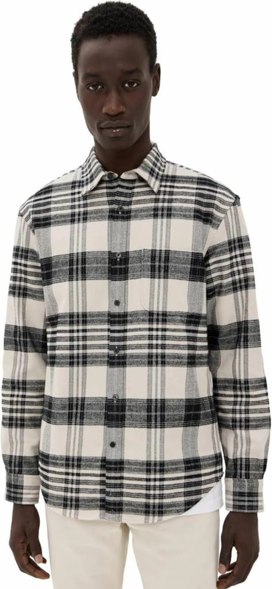 Club Monaco Men's Heavyweight Flannel Shirt - Premium Plaid Long-Sleeve Casual Button-Up for Men