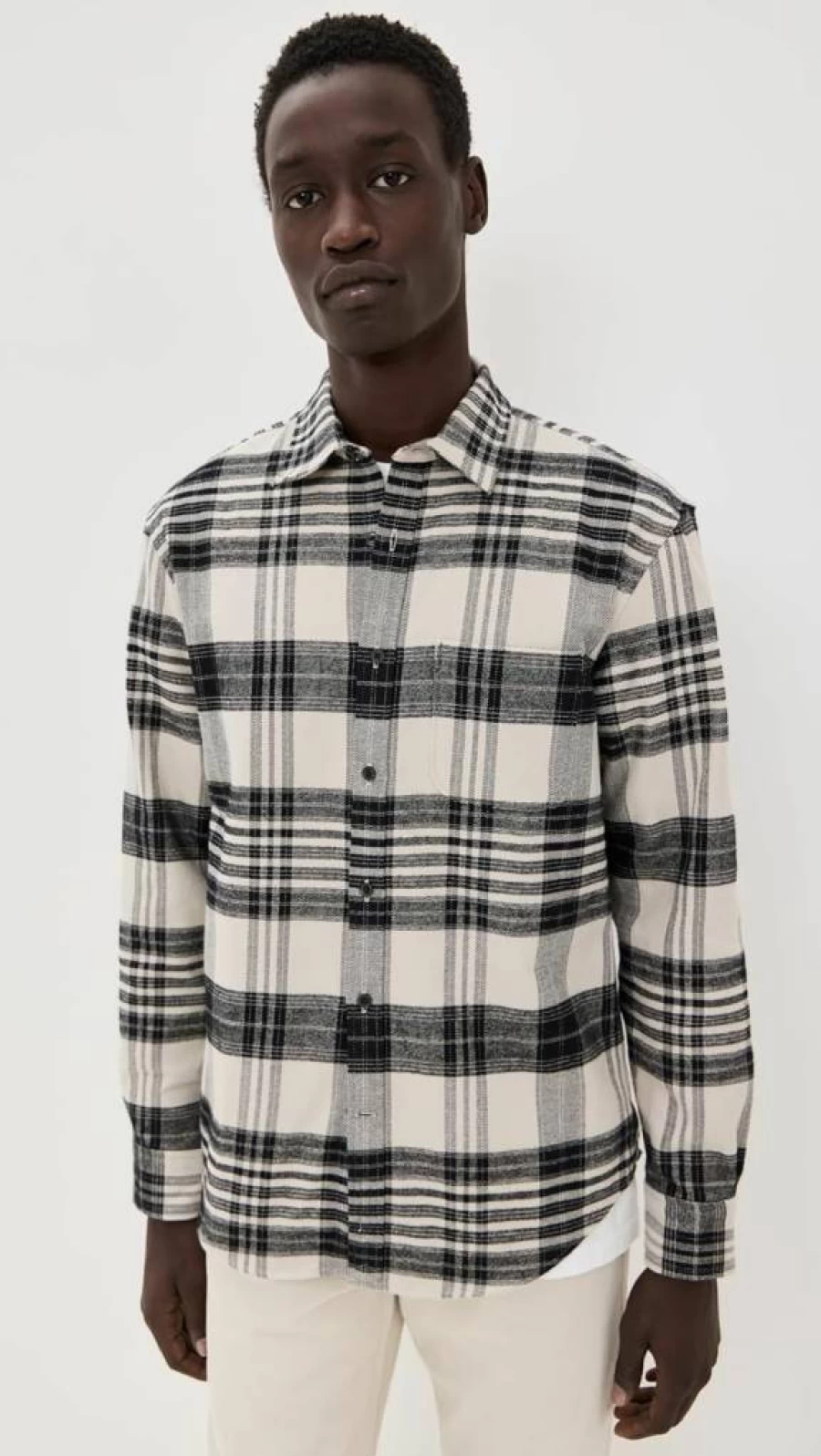 Club Monaco Men's Heavyweight Flannel Shirt - Premium Plaid Long-Sleeve Casual Button-Up for Men