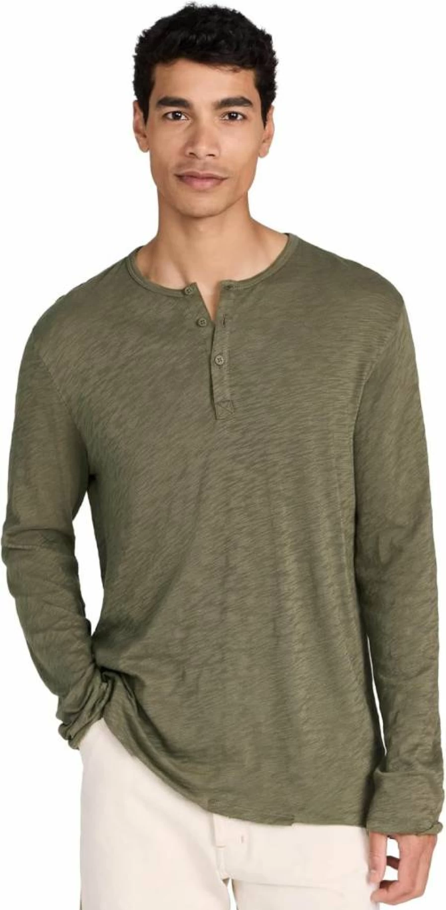 Anthony Thomas Melillo Men's Slub Jersey Destroyed Wash Henley Shirt - Distressed Vintage Style