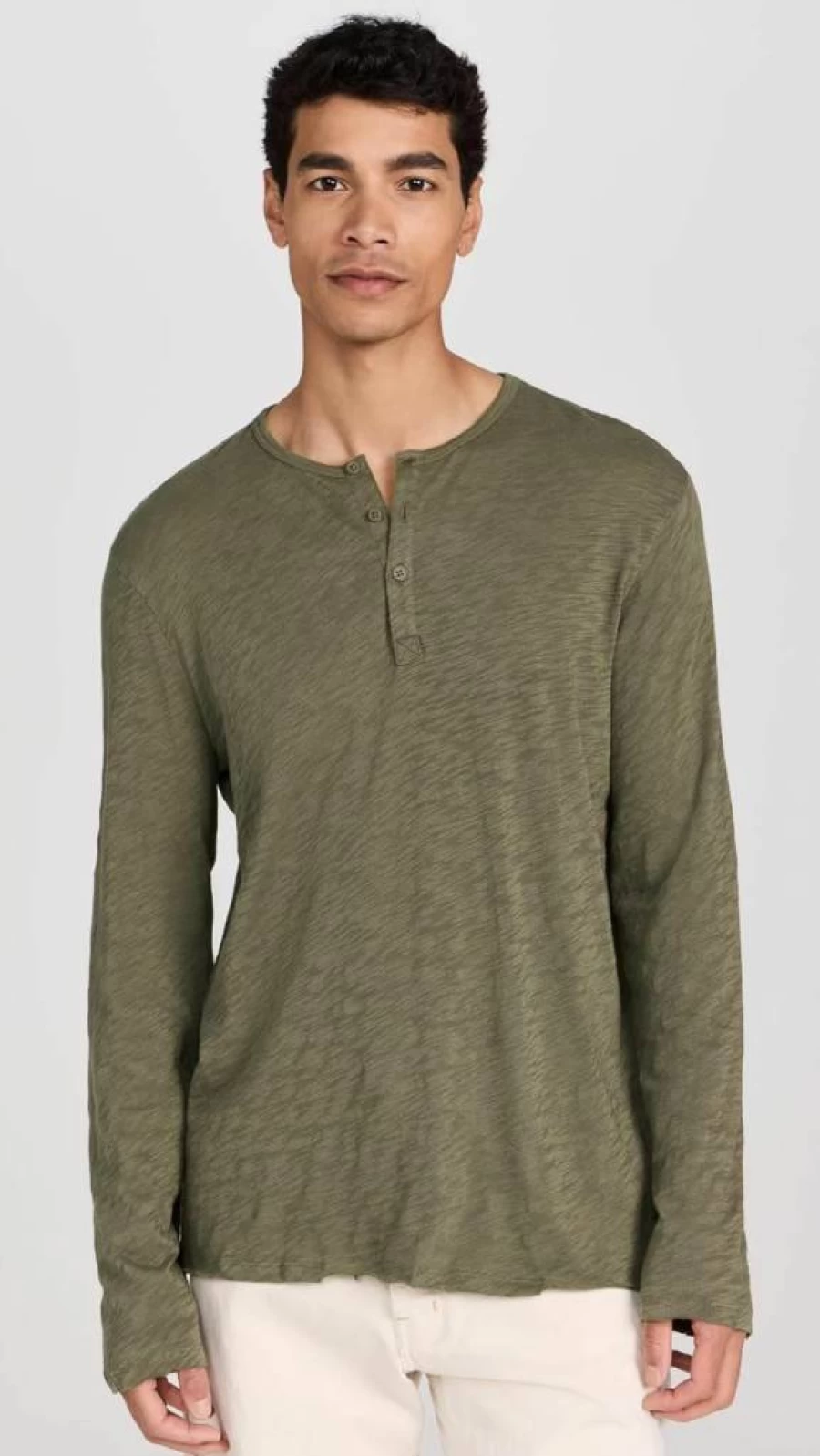 Anthony Thomas Melillo Men's Slub Jersey Destroyed Wash Henley Shirt - Distressed Vintage Style