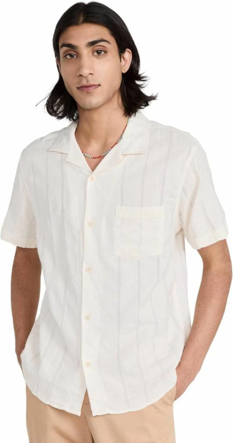 Corridor Men's Striped Seersucker Shirt - Breathable Summer Casual Button-Up