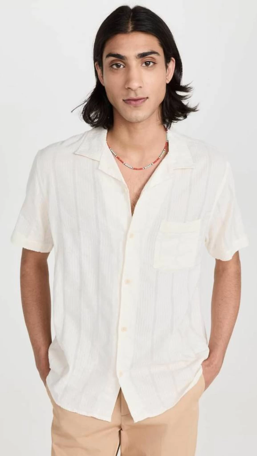 Corridor Men's Striped Seersucker Shirt - Breathable Summer Casual Button-Up