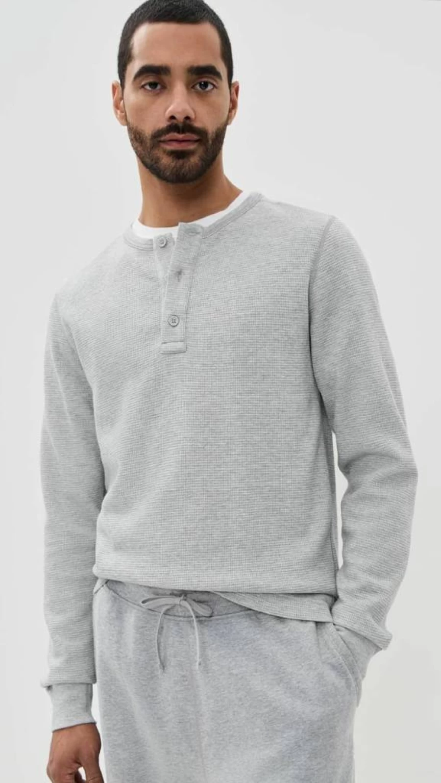 REIGNING CHAMP Men's Lightweight Waffle Henley T-Shirt - Breathable Casual Pullover Top