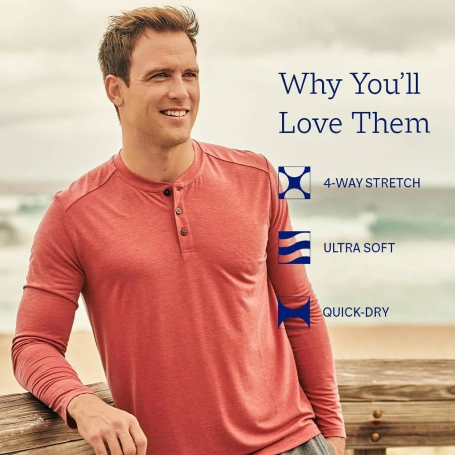 Fair Harbor Men's Seabreeze Henley Long Sleeve Shirt - UPF 50 Sun Protection, Soft Lightweight Fabric, Classic Fit