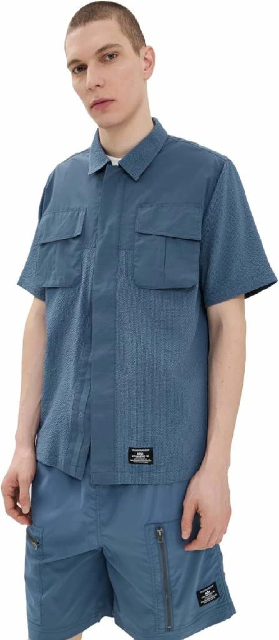 Alpha Industries Men's Classic Seersucker Shirt – Lightweight Summer Casual Button-Up