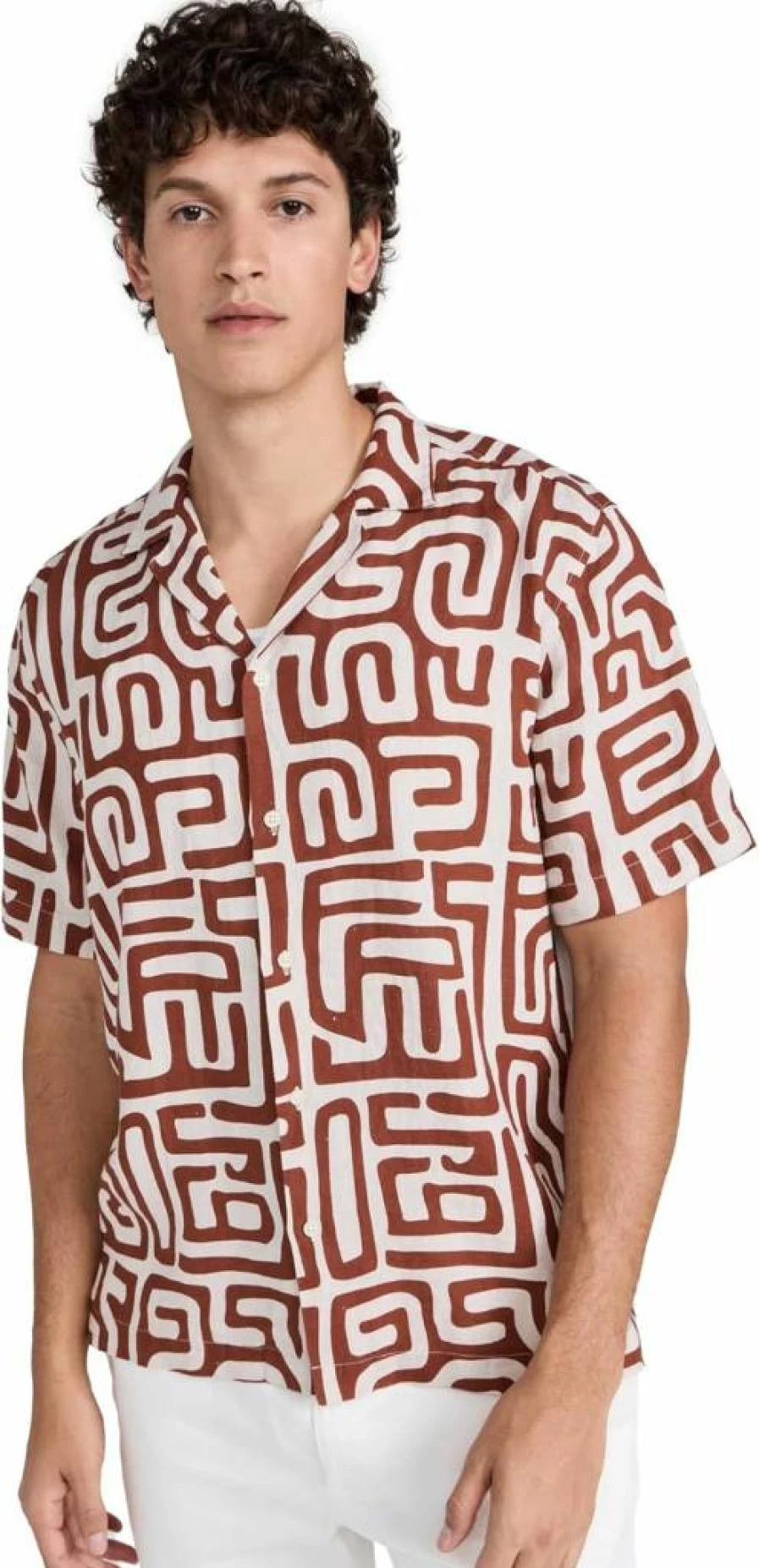 Frescobol Carioca Men's Roberto Linen Shirt - Breathable Kuba Print Summer Top