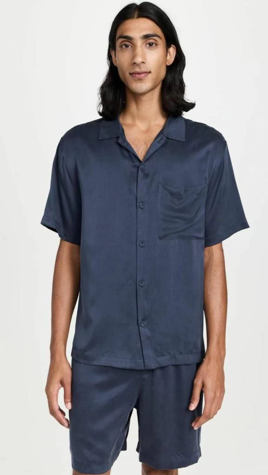 Lunya Men's Washable Silk Short Pajama Set with Button Up Shirt