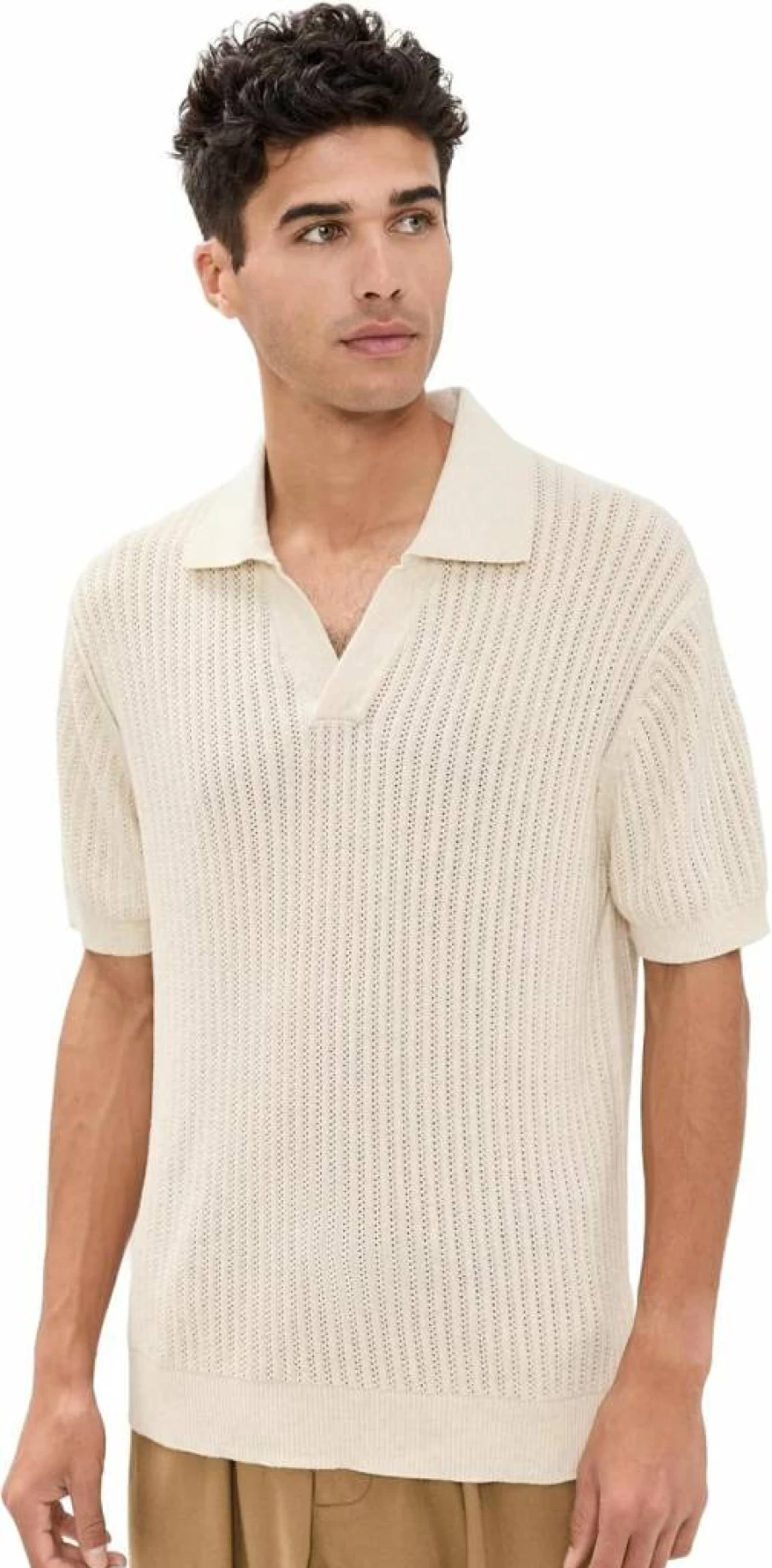 Frescobol Carioca Men's Rhinestone Chain Stitch Knitted Polo Shirt