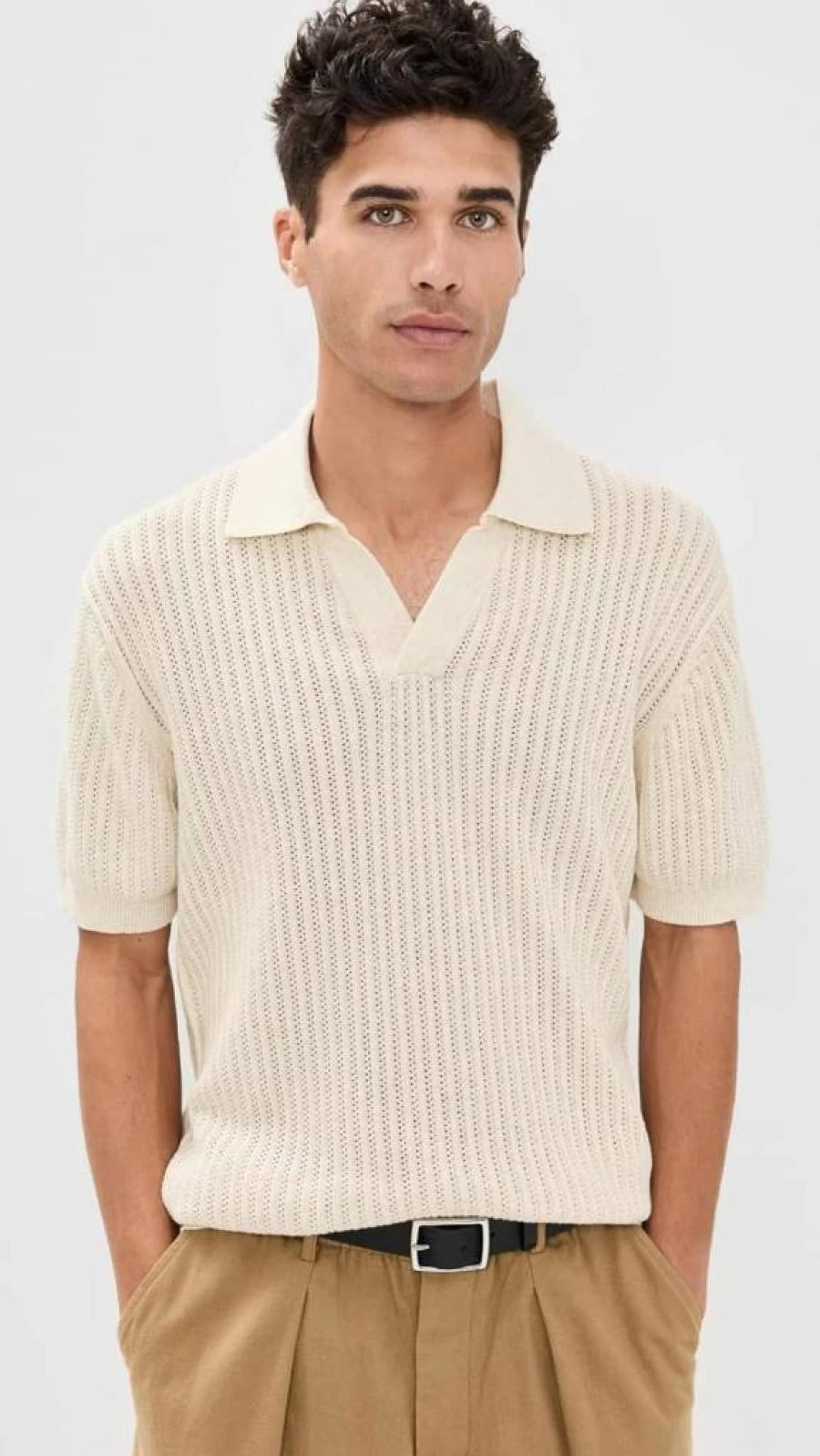Frescobol Carioca Men's Rhinestone Chain Stitch Knitted Polo Shirt