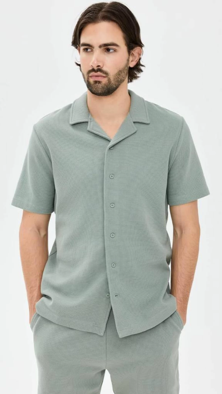 Onia Men's Macro Waffle Vacation Shirt - Lightweight Breathable Travel Shirt for Men