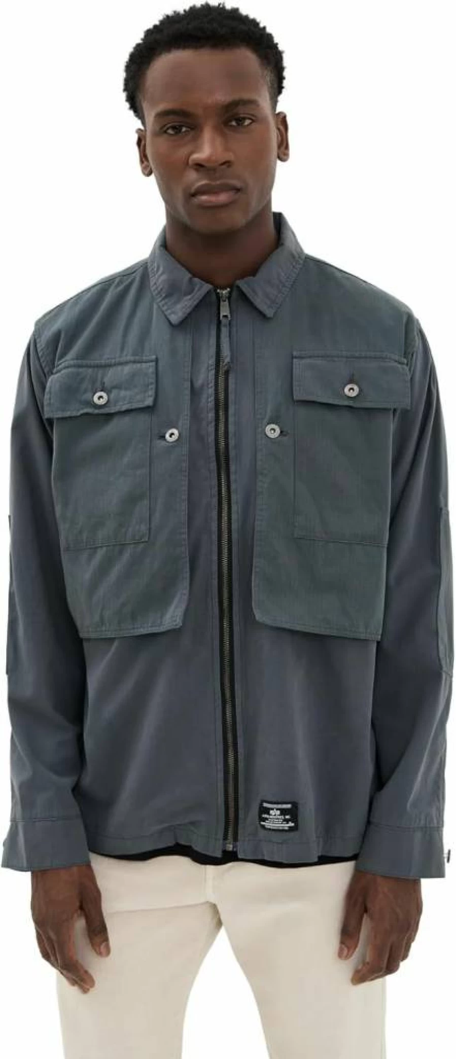 Alpha Industries Men's P-44 Military Overshirt – Classic Green Utility Shirt with Button Closure