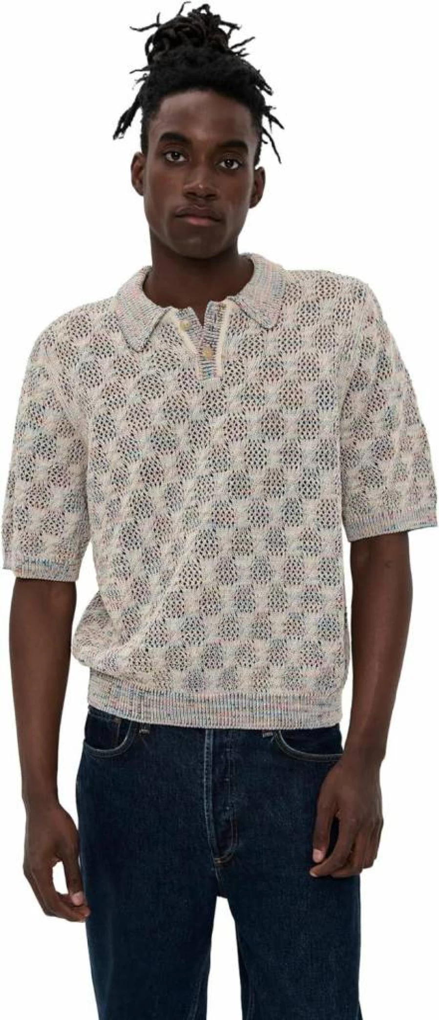 Corridor Men's Cable Knit Polo Sweater with Lace-Up Detail