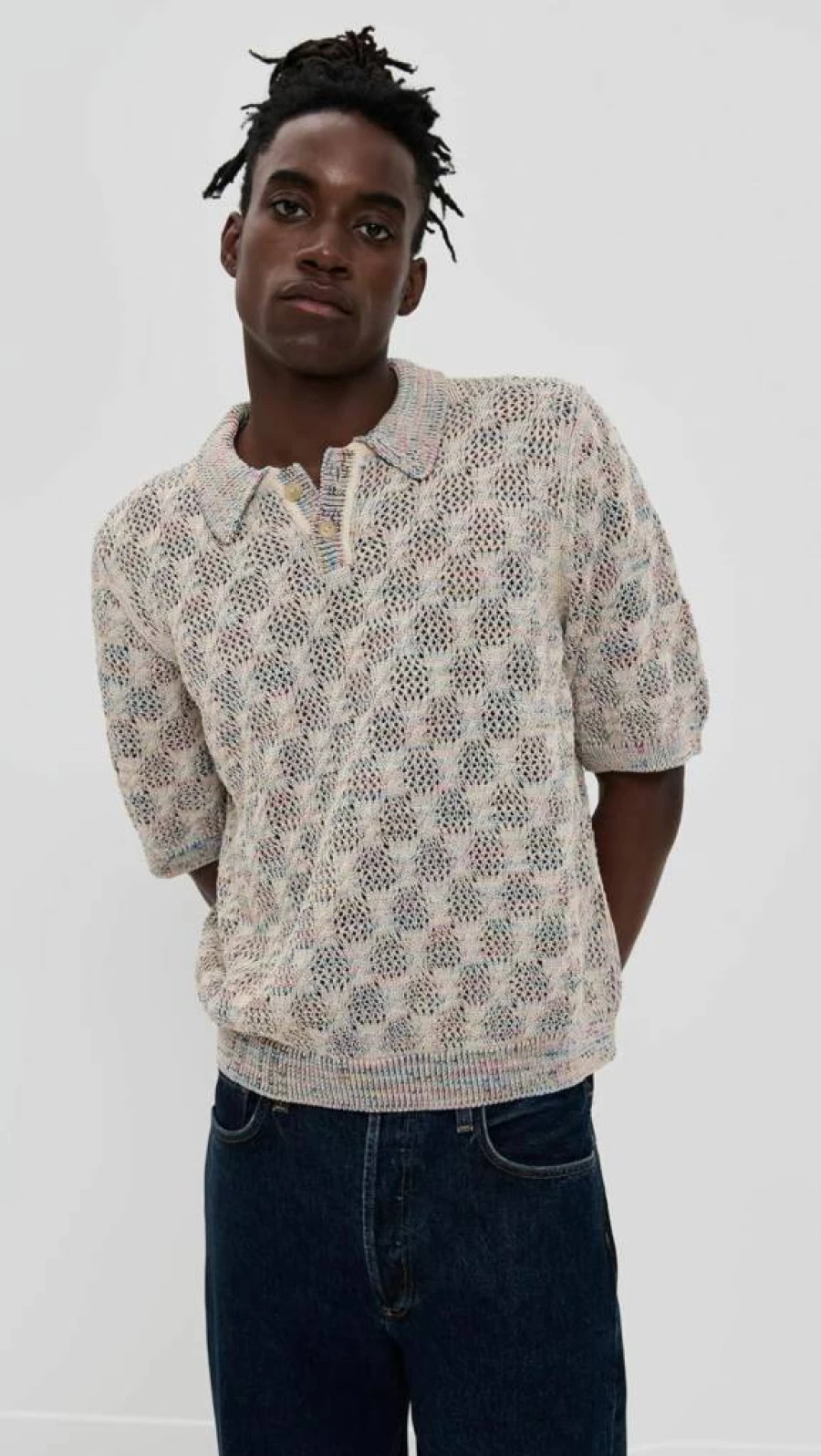 Corridor Men's Cable Knit Polo Sweater with Lace-Up Detail