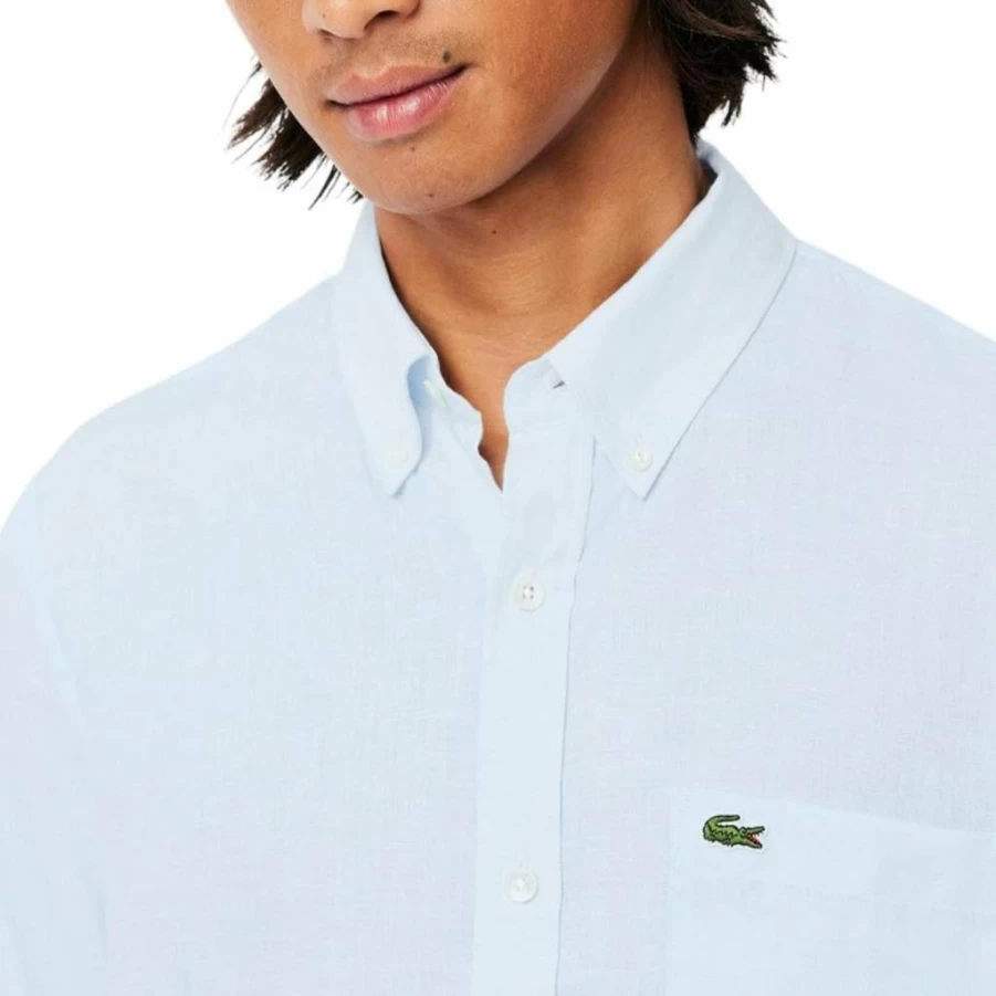 Lacoste Men's Linen Button-Down Shirt – Classic Regular Fit Casual Shirt