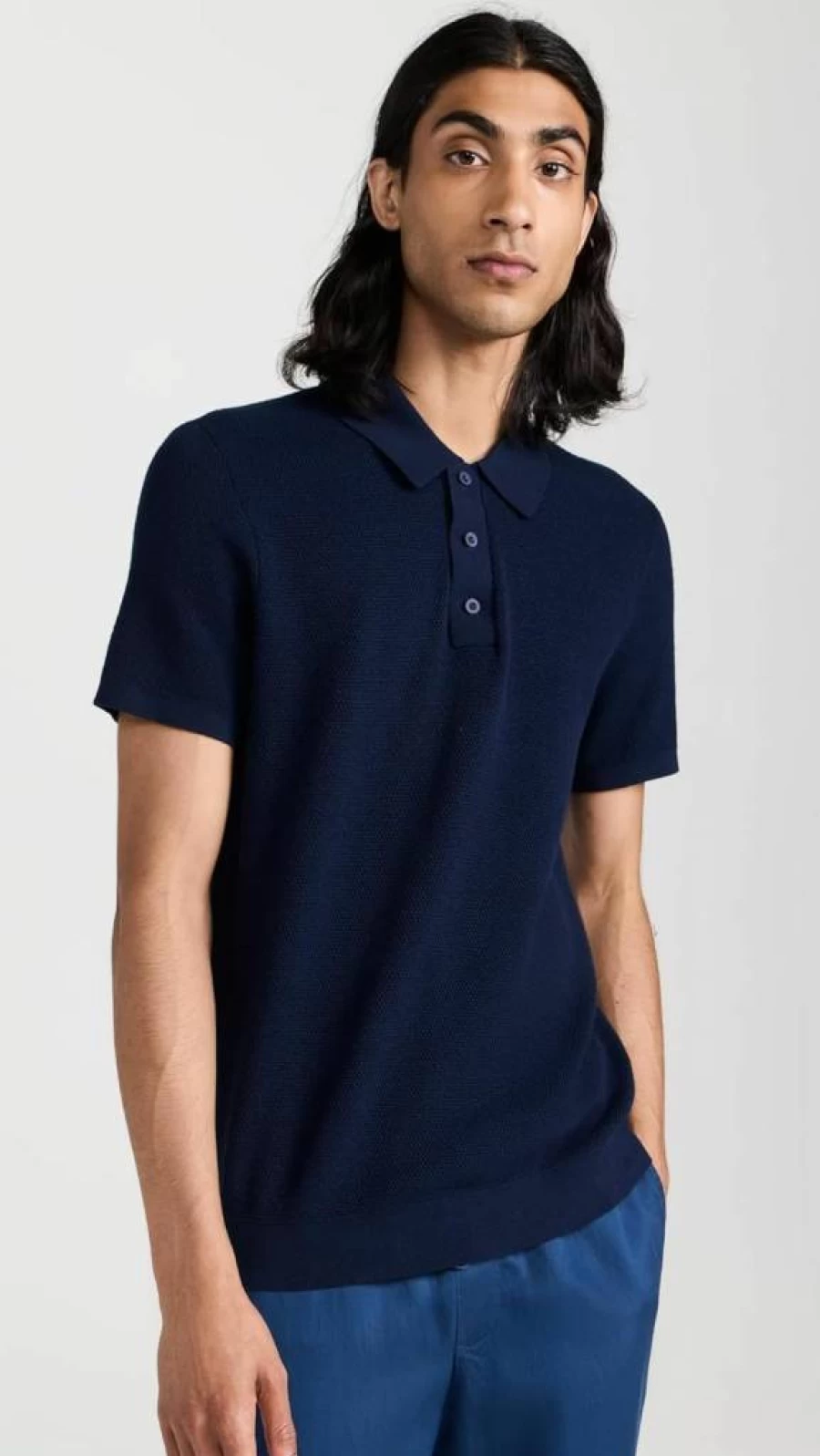 Onia Men's Premium Cotton Textured Knit Polo Shirt - Classic Casual Style