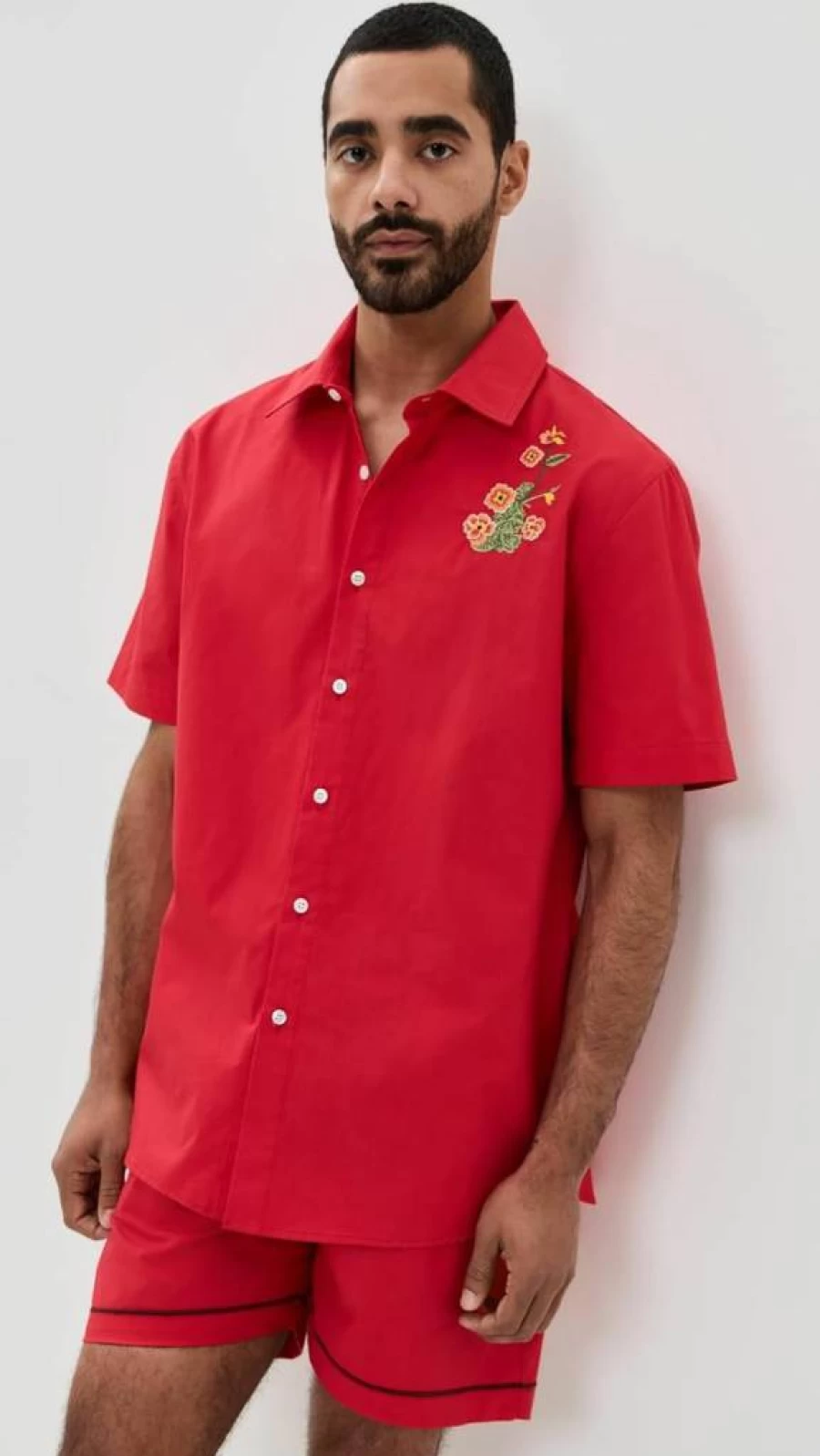 FANM MON Men's Kenan Embroidered Casual Short Sleeve Shirt for Summer